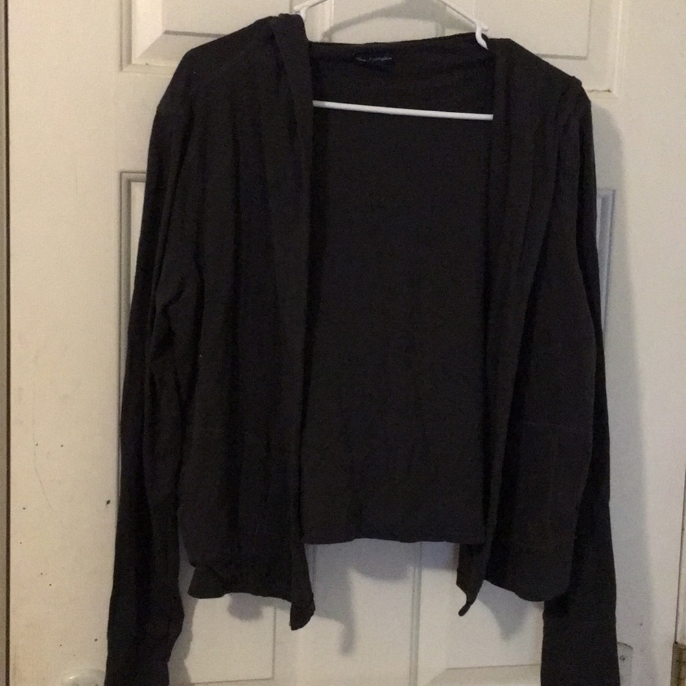 grey hooded cardigan